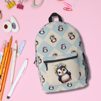 Niedliche Pinguine mit Blume verziert Bedruckter Rucksack