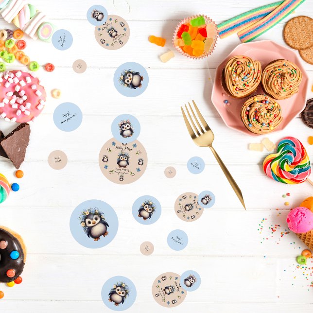 Niedliche Pinguine mit Name und zweisprachiger Tex Konfetti (Bilingual personalized, cute penguins table confetti. Multilingual project.)