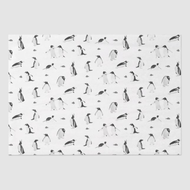Niedliche Pinguine Monochrome Muster Seidenpapier (Vorderseite)