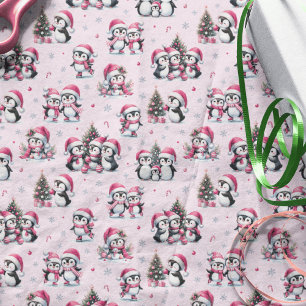 Niedliche Pinguine Muster Hübsch Pink Weihnachten Seidenpapier