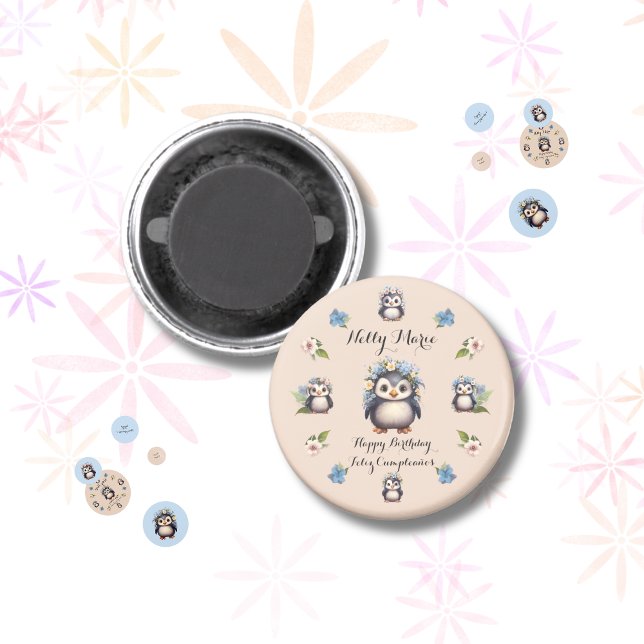 Niedliche Pinguine Name zweisprachiger Text Feliz  Magnet (Cute Penguins bilingual magnet.
Multilingual Project)