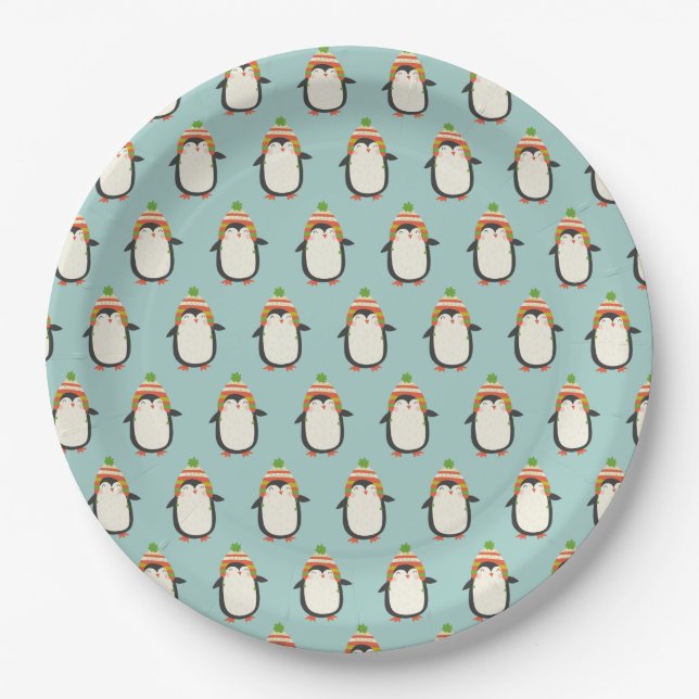 Niedliche Pinguine Pattern - Aqua Green Christmas Pappteller (Vorderseite)