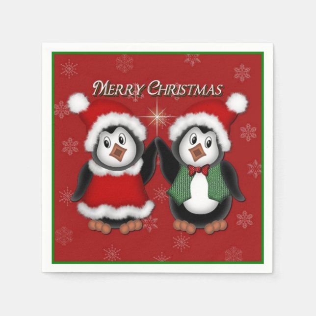 Niedliche Pinguine Red MerChristmas Napkins Serviette (Vorderseite)