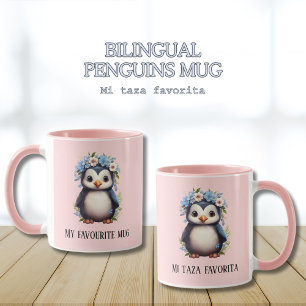 Niedliche Pinguine Rosa Zierschrift Tasse
