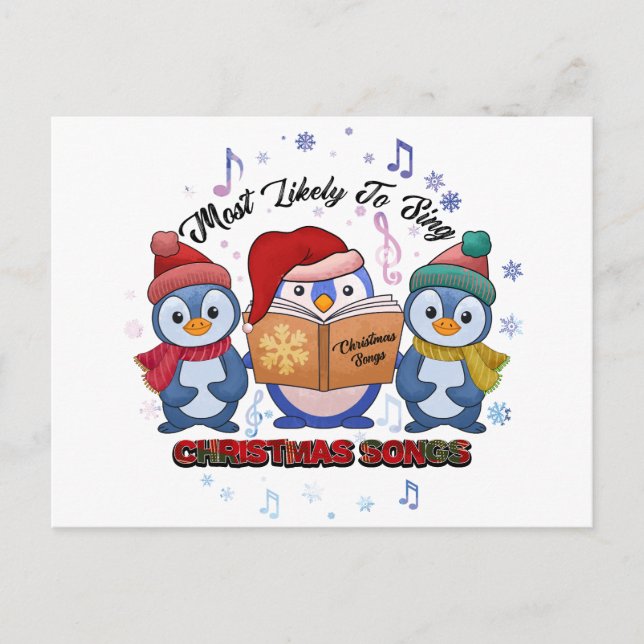 Niedliche Pinguine singen Weihnachtslieder Postkarte (Vorderseite)