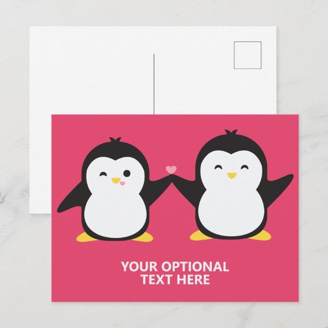 Niedliche Pinguine - Text und Farbe Postkarte (Vorne/Hinten)