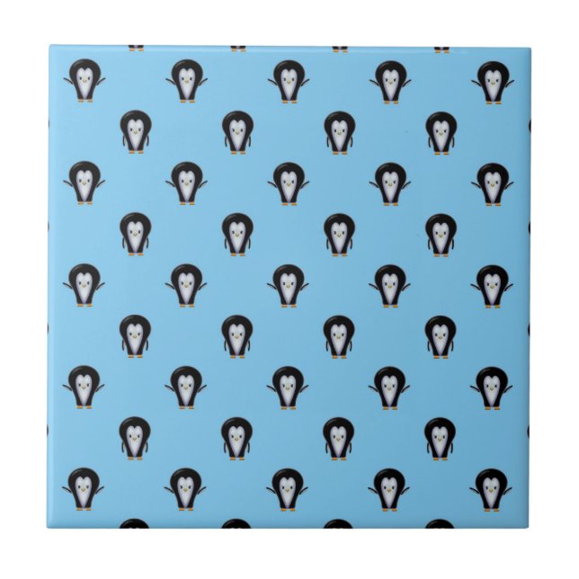 Niedliche Pinguine über Winter Blue Fliese (Vorderseite)