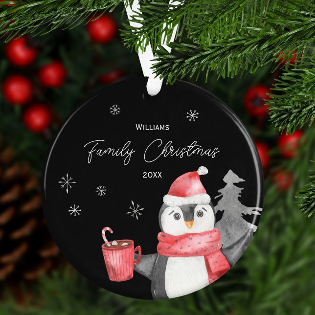 Niedliche Pinguine Weihnachten mit Familienname un Ornament (Von Creator hochgeladen)