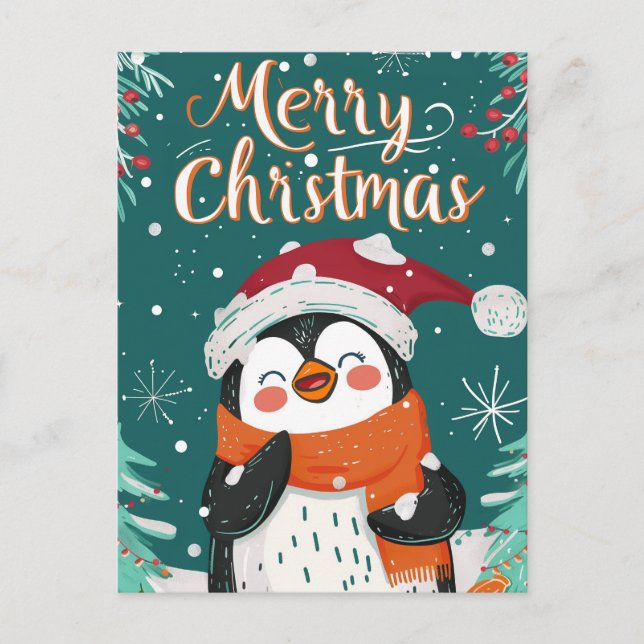 Niedliche Pinguine Weihnachten Postkarte (Vorderseite)