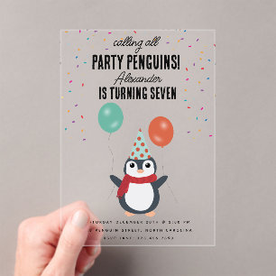 Niedliche Pinguine Winter Birds Kindergeburtstag P Acryleinladungen