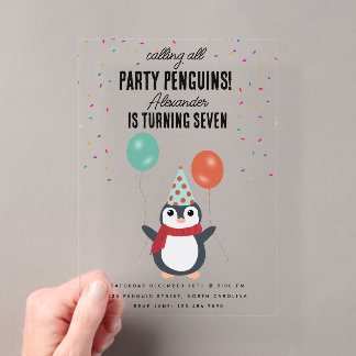 Niedliche Pinguine Winter Birds Kindergeburtstag P Acryleinladungen