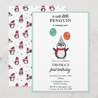 Niedliche Pinguine Winter Kids Boy Animals Geburts Einladung