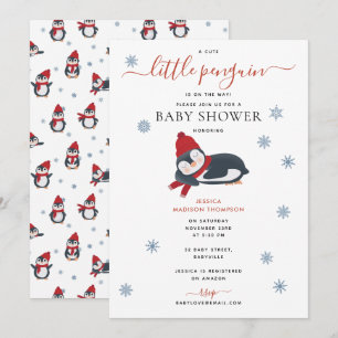 Niedliche Pinguine Winterkindusche Einladung