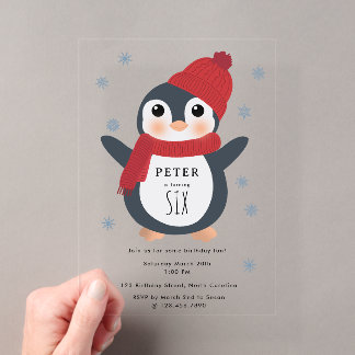 Niedliche Pinguine Wintervögel Arktische Tiere Geb Acryleinladungen