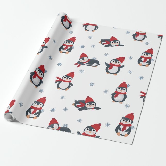 Niedliche Pinguine Wintervögel Arktische Tiere Geschenkpapier (Ungerollt)