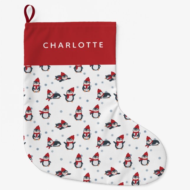 Niedliche Pinguine Wintervögel Arktische Tiere Großer Weihnachtsstrumpf (Vorderseite)