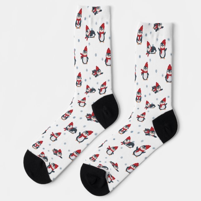 Niedliche Pinguine Wintervögel Arktische Tiere Socken (Linkes Detail)