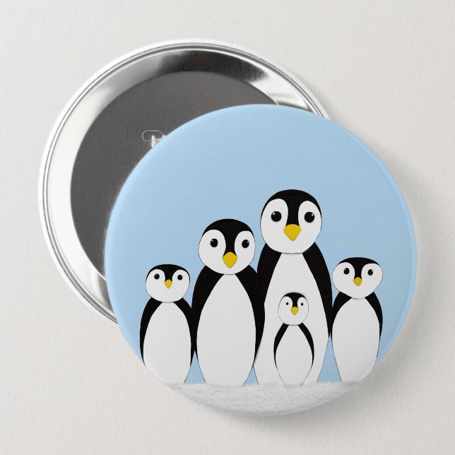 Niedliche Pinguinfamilie Button (Vorne & Hinten)
