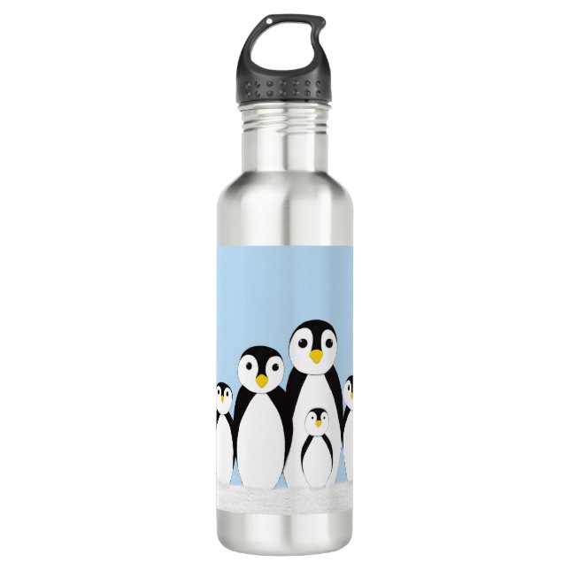Niedliche Pinguinfamilie Edelstahlflasche (Vorderseite)