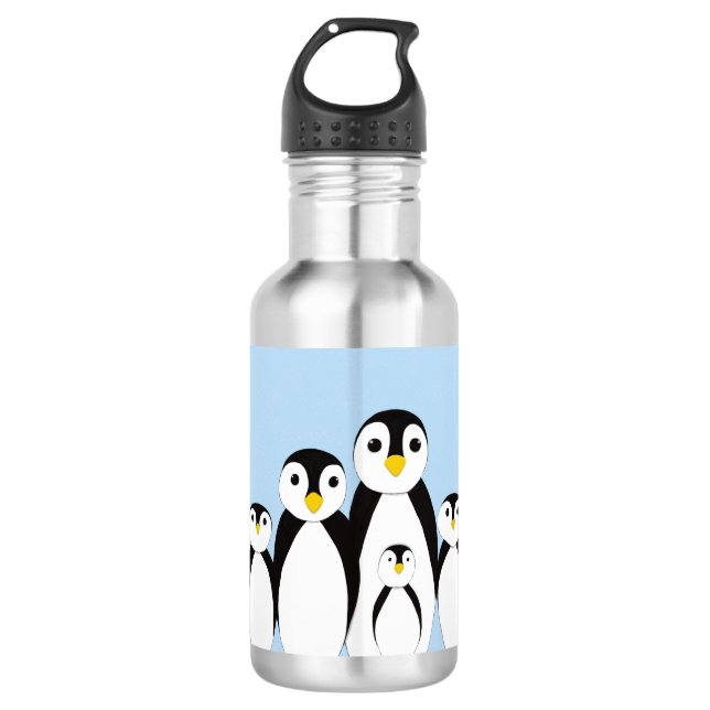 Niedliche Pinguinfamilie Edelstahlflasche (Vorderseite)