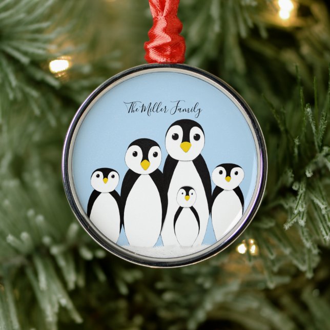 Niedliche Pinguinfamilie Ornament Aus Metall (Baum)