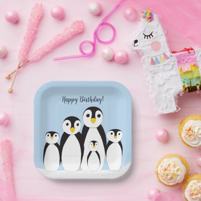 Niedliche Pinguinfamilie Pappteller (Party)