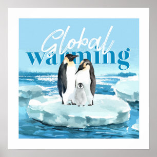 Niedliche Pinguinfamilie zur Erderwärmung Poster
