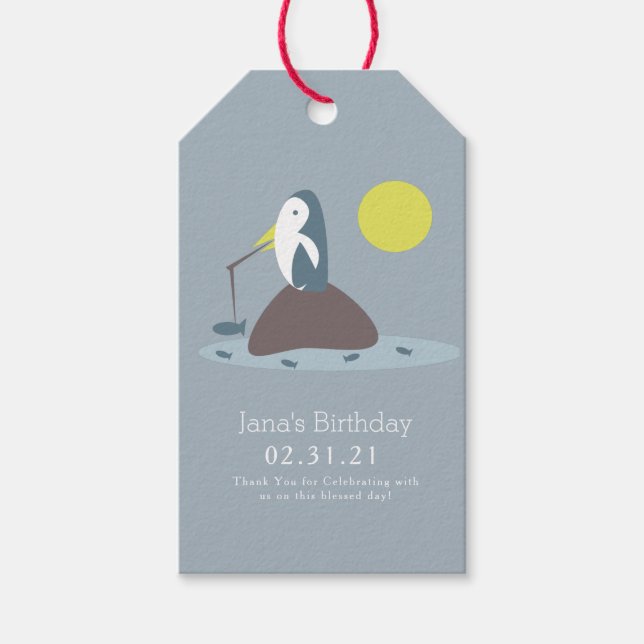 Niedliche Pinguinfischerei Geburtstagspartei Geschenkanhänger (Vorderseite)