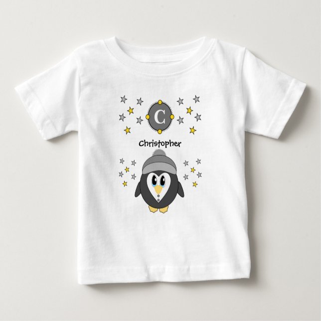 Niedliche Pinguinsterne gelb grau Baby T-shirt (Vorderseite)