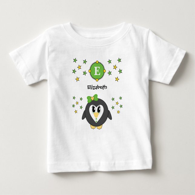 Niedliche Pinguinsterne gelb grün Baby T-shirt (Vorderseite)