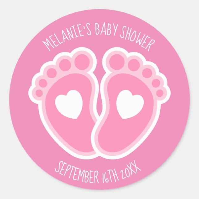 Niedliche Pink Baby Feet Custom Girl's Baby Shower Runder Aufkleber (Vorderseite)