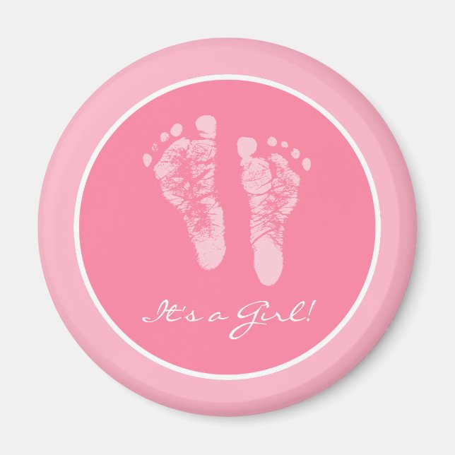 Niedliche Pink Baby Footprints durch eine Girl Bab Magnet (Vorne)