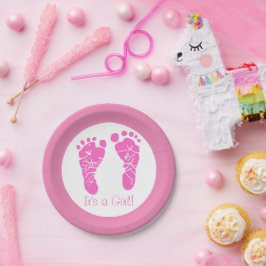 Niedliche Pink Baby Footprints durch eine Girl Bab Pappteller