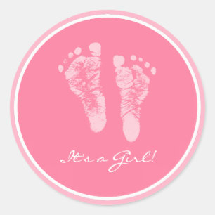 Niedliche Pink Baby Footprints durch eine Girl Bab Runder Aufkleber