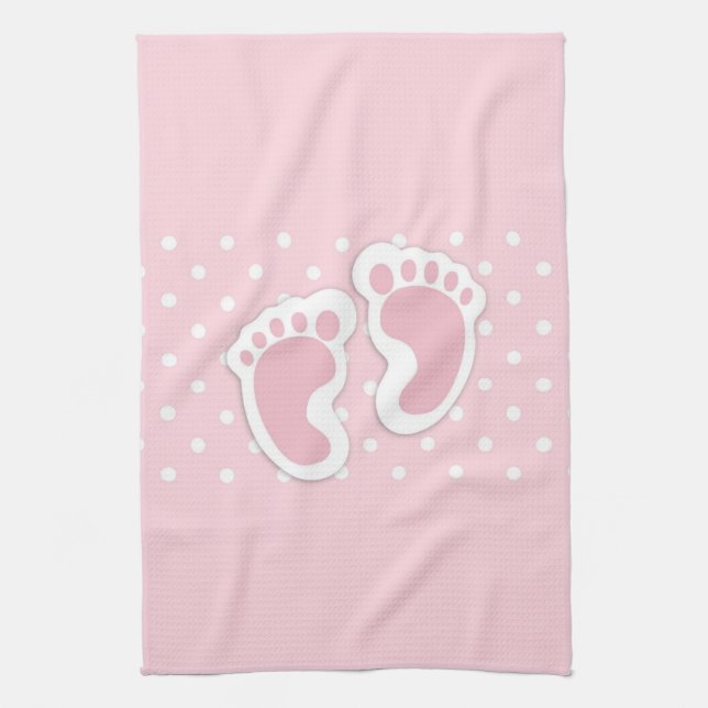 Niedliche Pink Baby Girl Footprints Geschirrtuch (Vertikal)