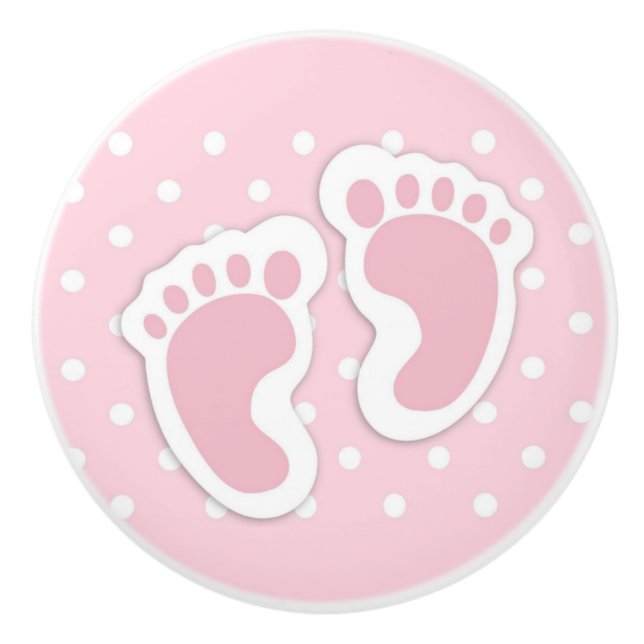 Niedliche Pink Baby Girl Footprints Keramikknauf (Vorderseite)