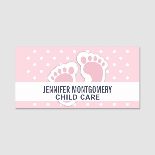 Niedliche Pink Baby Girl Footprints Namensschild (Vorderseite)