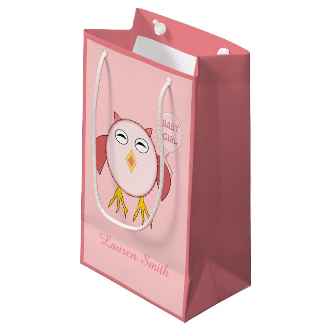Niedliche Pink Baby Girl Owl Custom Gift Bag Kleine Geschenktüte (Vorderseite Schrägansicht)
