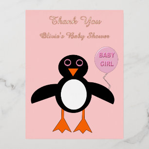 Niedliche Pink Baby Girl Pinguin Baby Dusche nach Folien Feiertagspostkarte