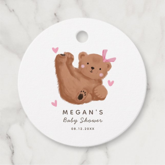 Niedliche Pink Bear Baby Dusche Geschenkanhänger (Vorderseite)