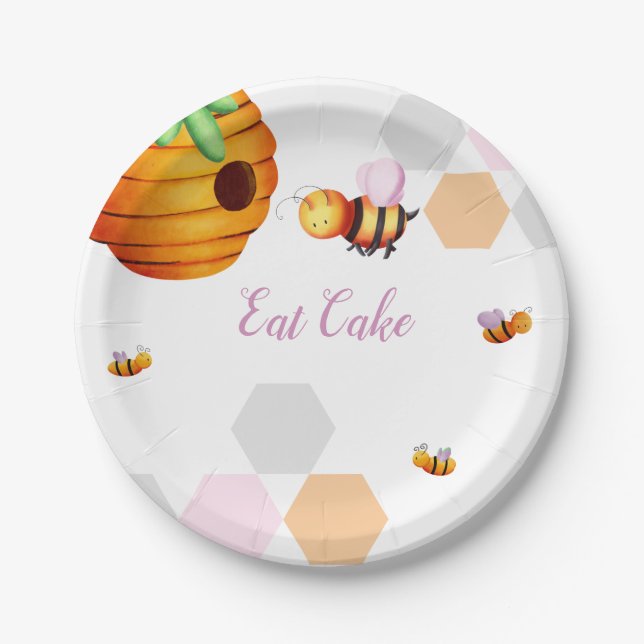 Niedliche Pink Bee Baby Dusche Pappteller (Vorderseite)