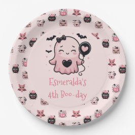 Niedliche Pink & Black Halloween Ghost Geburtstags Pappteller