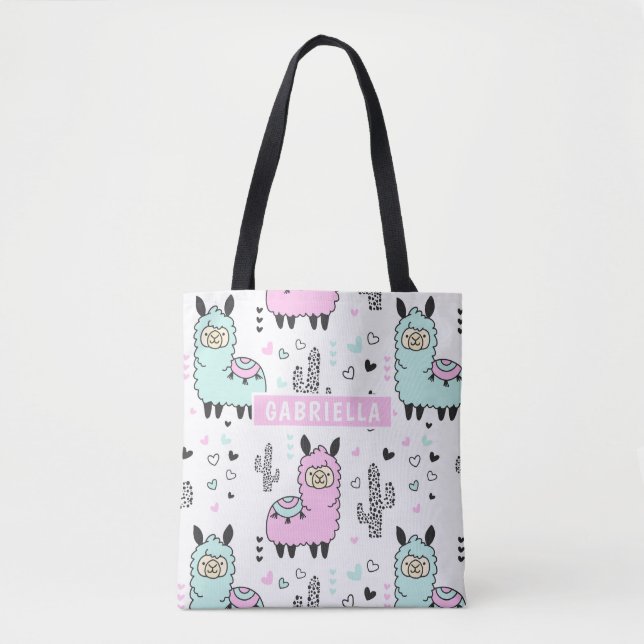 Niedliche Pink & Blue Llama Tote Tasche (Vorderseite)