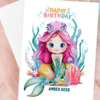 Niedliche Pink & Blue Mermaid Geburtstagskarte für Karte