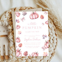 niedliche Pink-Bogen-Aquarellmädchen-Kürbisbaby-Du Einladung