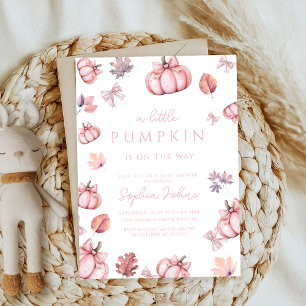 niedliche Pink-Bogen-Aquarellmädchen-Kürbisbaby-Du Einladung
