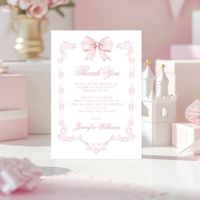 Niedliche Pink Bow Baby Girl Dusche Dankeskarte (Von Creator hochgeladen)