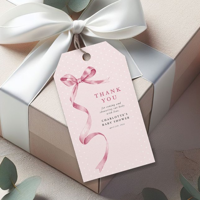 Niedliche Pink Bow Ribbon Girl Babydusche Geschenkanhänger (Von Creator hochgeladen)