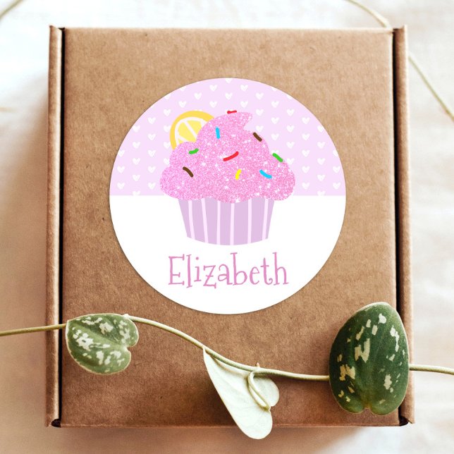 Niedliche Pink Cupcake Herzen Süße Girl Moderne Sc Runder Aufkleber (Von Creator hochgeladen)