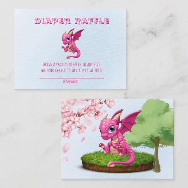 Niedliche Pink Dragon Diaper Raffle Baby Dusche Visitenkarte (Vorne/Hinten)